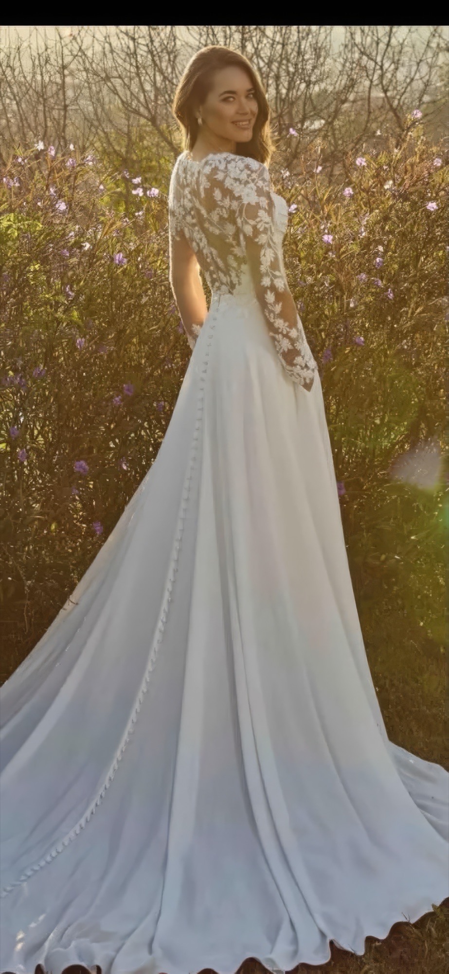 Long-sleeve lace gown — back view