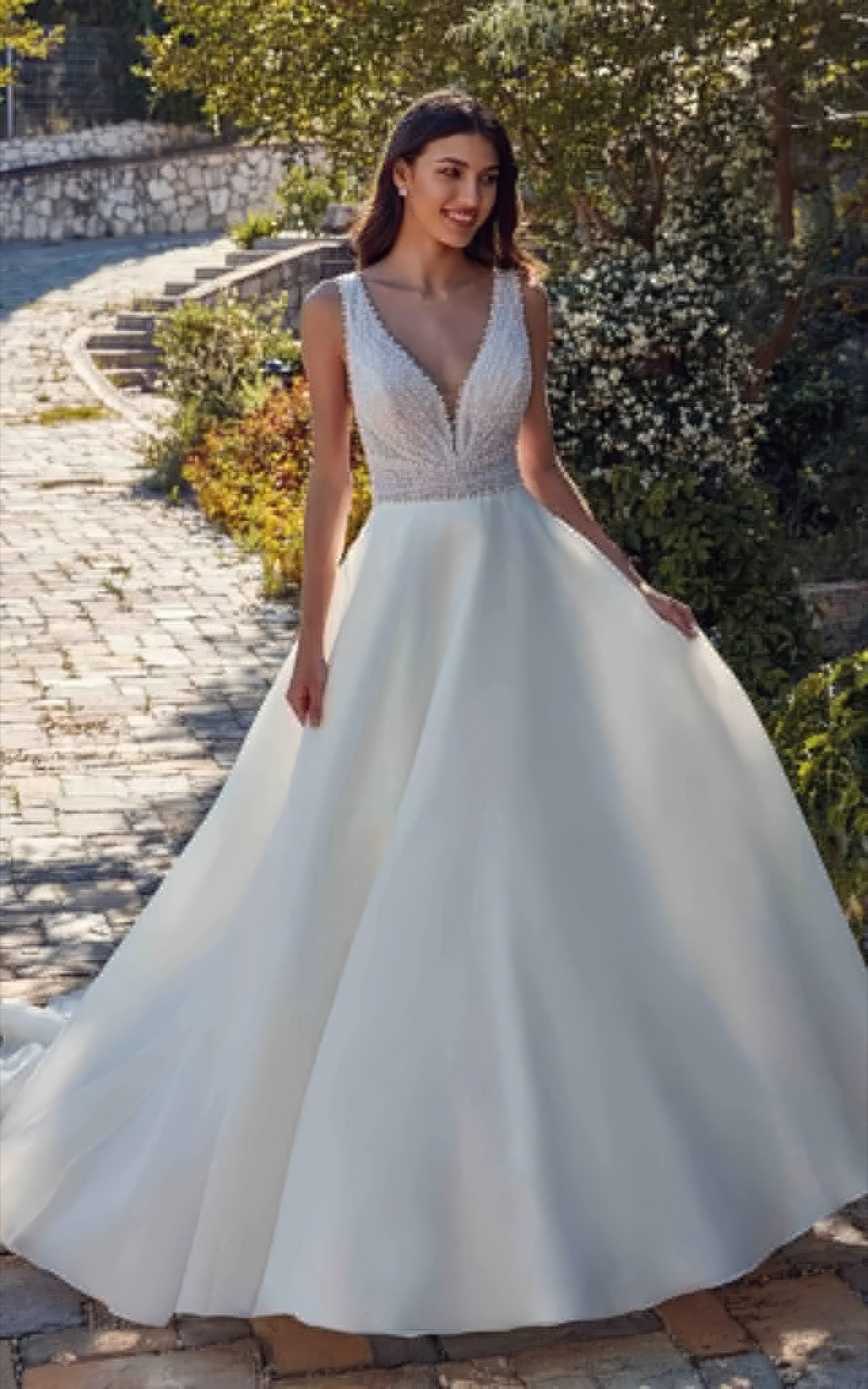Beaded-bodice A-line gown