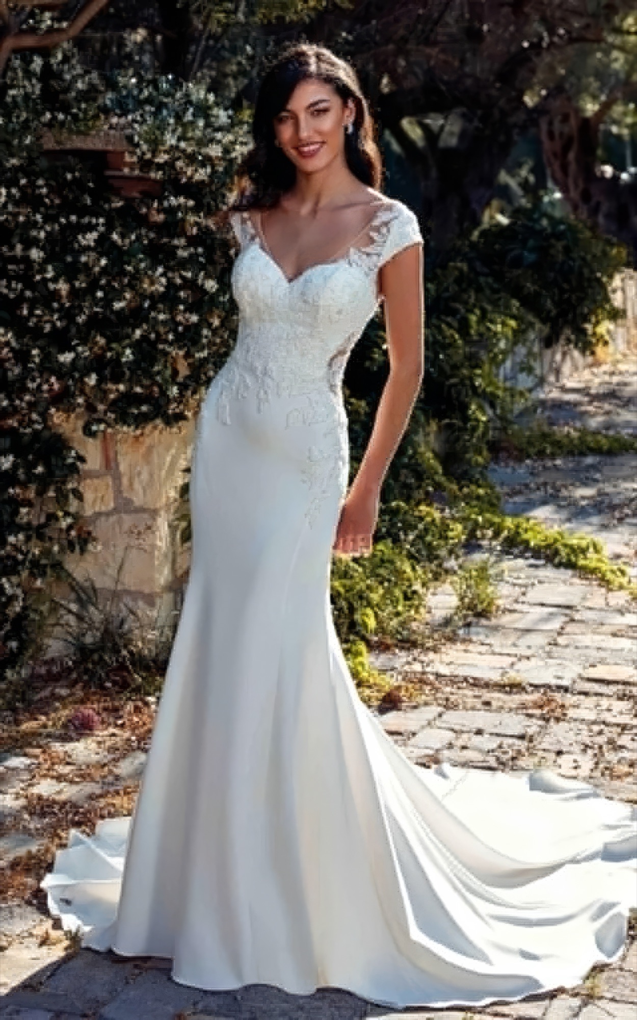 Crepe cap-sleeve gown