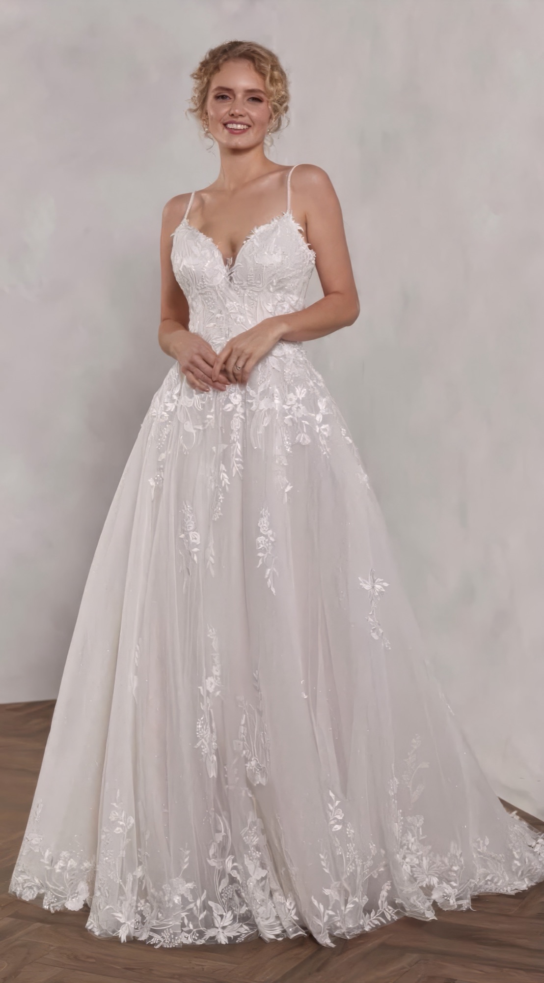 Floral-lace A-line gown