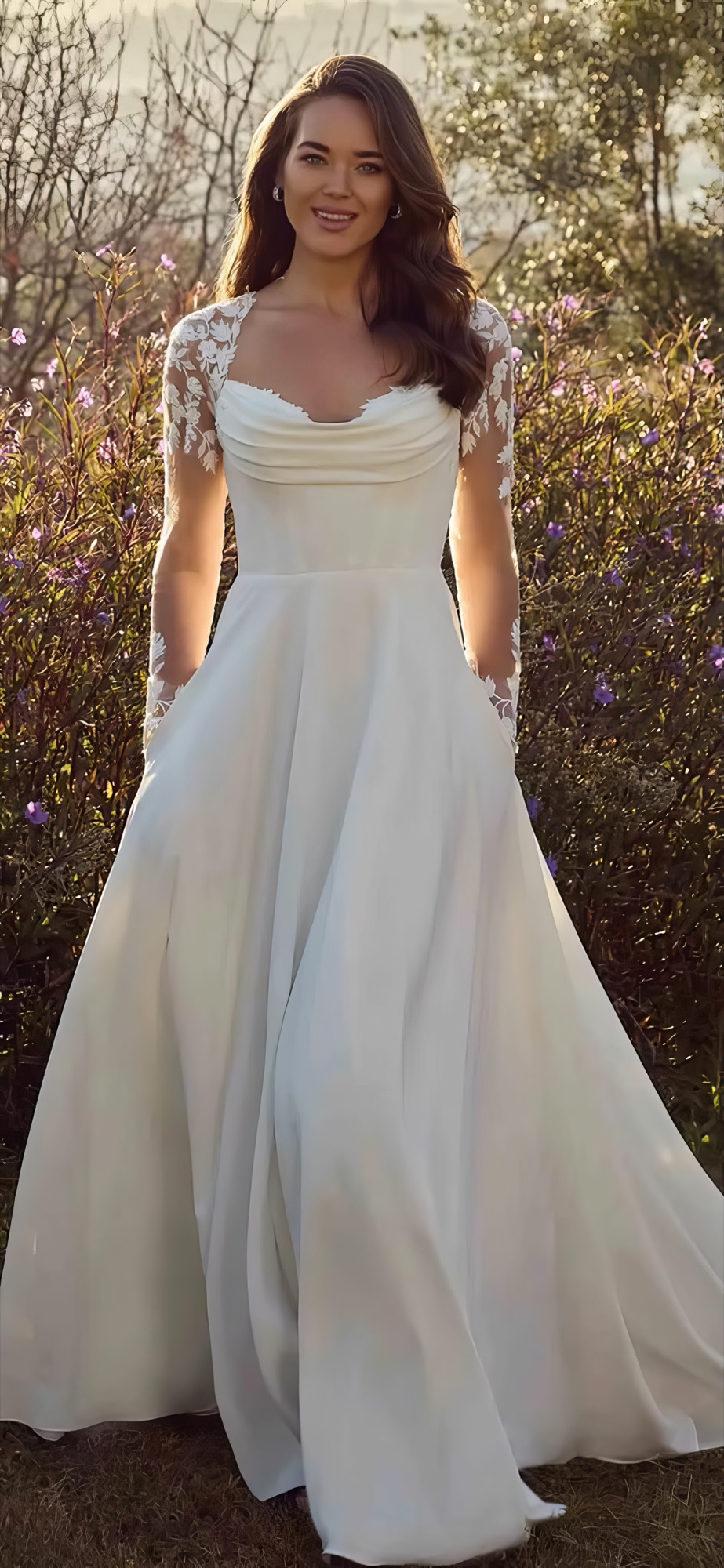 Long-sleeve lace gown