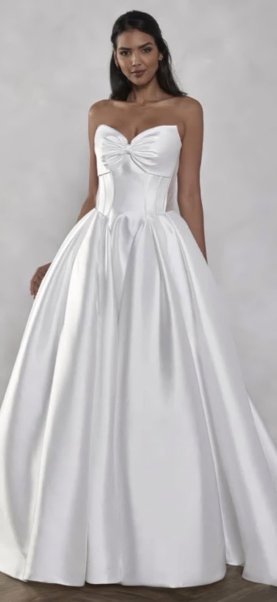 Strapless satin ballgown with a sweetheart neckline