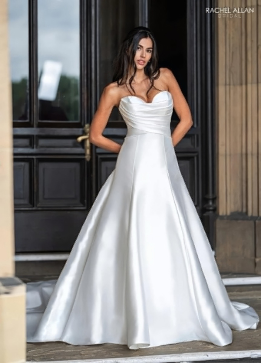 Strapless ruched fit-and-flare gown