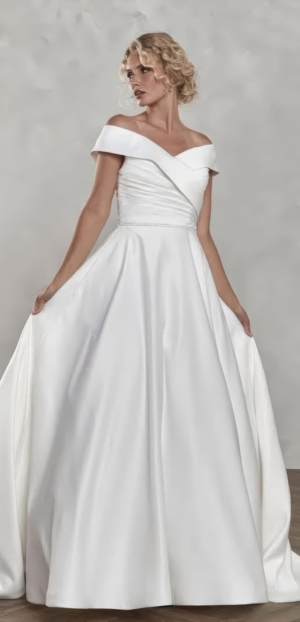 Bardot off-shoulder satin ballgown